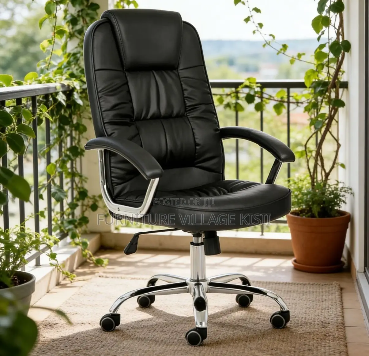 Office Chair: Black Leather Executive Seat