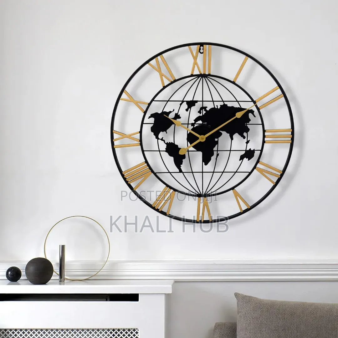 Modern World Map Metal Clock
