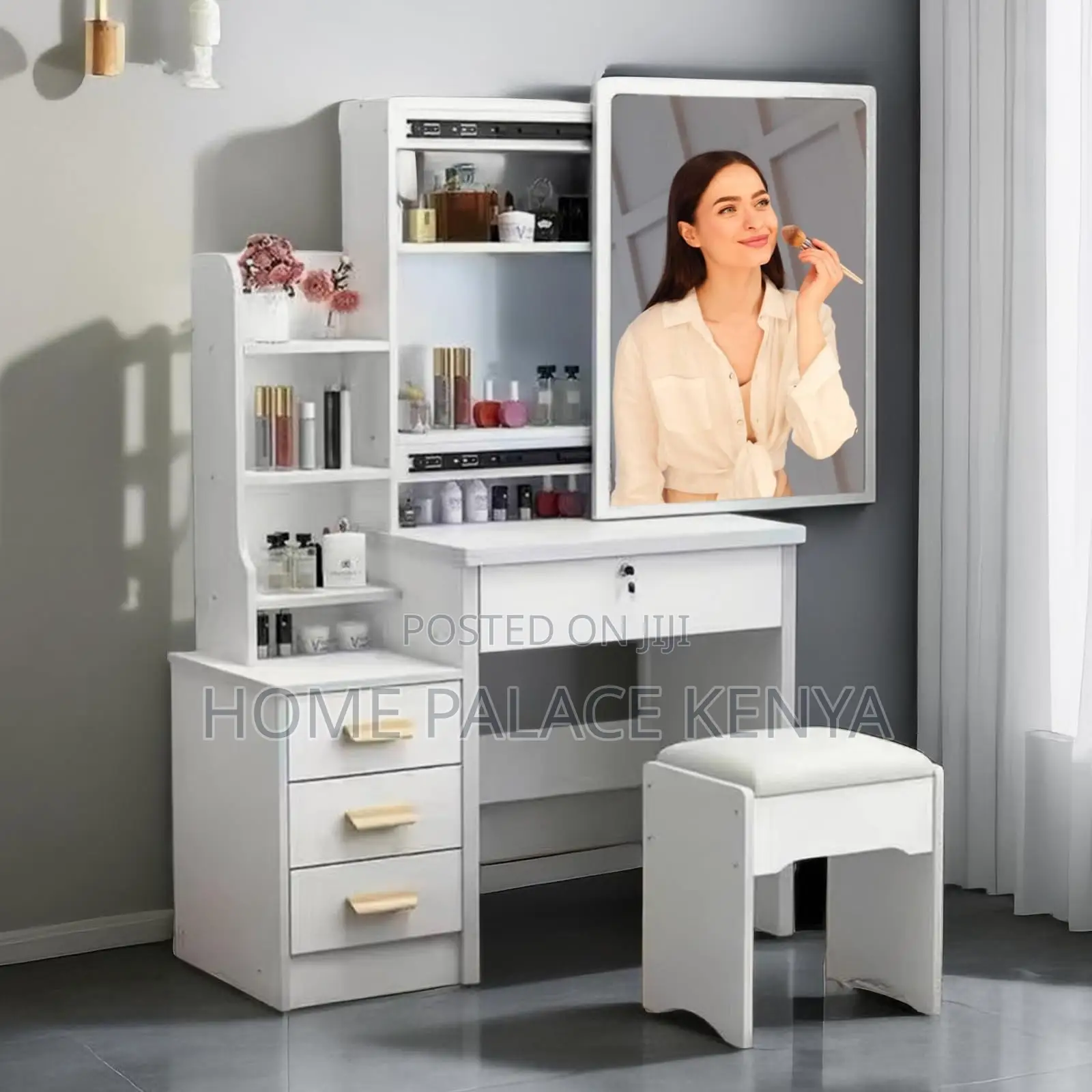 Vanity Set; Compact Sliding Mirror Makeup Set With Concealed Storage