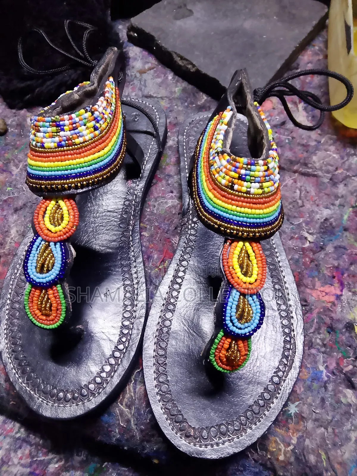 Handmade Beaded Leather Sandals – Colorful Design