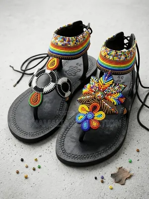 Handmade Beaded Leather Sandals – Colorful Design