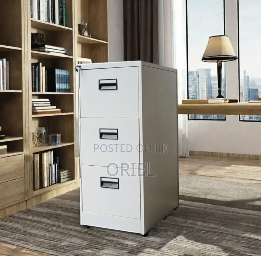 Office Cabinet : Vertical Metallic 3-Drawer Storage Cabinet