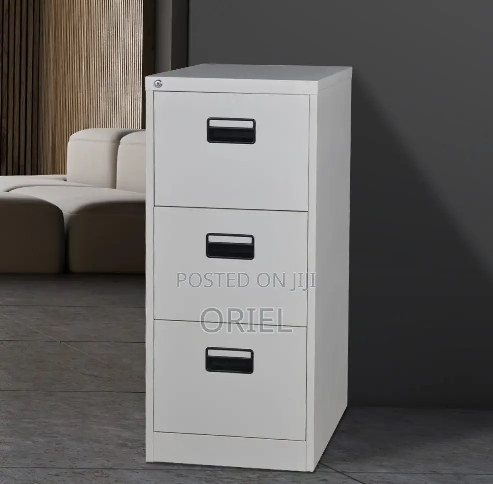 Office Cabinet : Vertical Metallic 3-Drawer Storage Cabinet