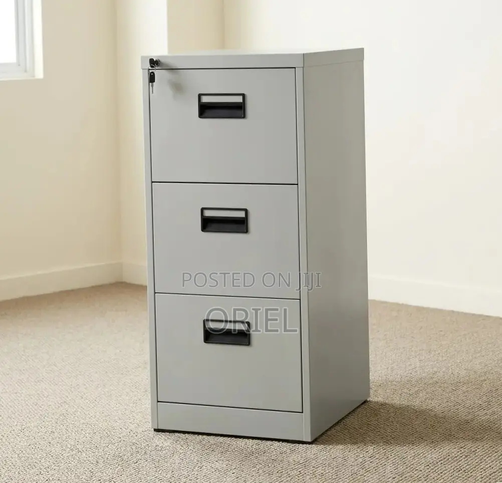 Office Cabinet : Vertical Metallic 3-Drawer Storage Cabinet