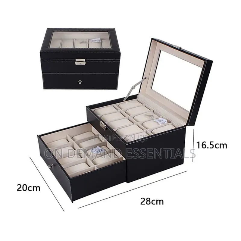 20 Slots Leather Watch Organizer With Lockable Key