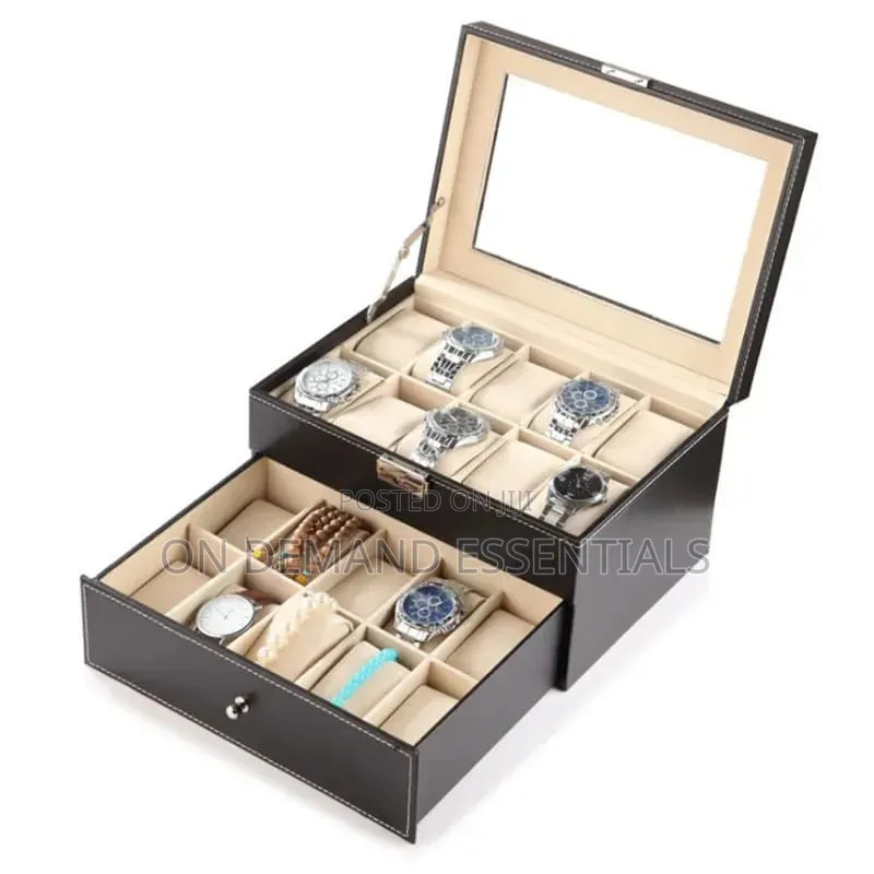 20 Slots Leather Watch Organizer With Lockable Key