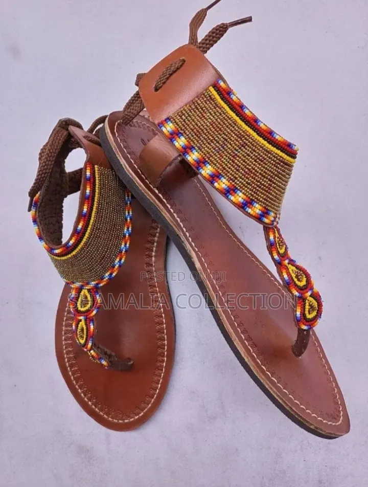 Cultural Beaded Leather Sandals – Handmade Elegance