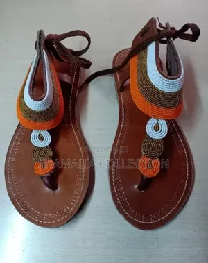 Cultural Beaded Leather Sandals – Handmade Elegance
