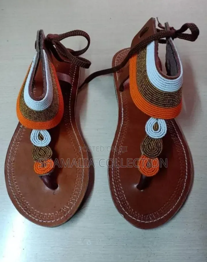 Cultural Beaded Leather Sandals – Handmade Elegance