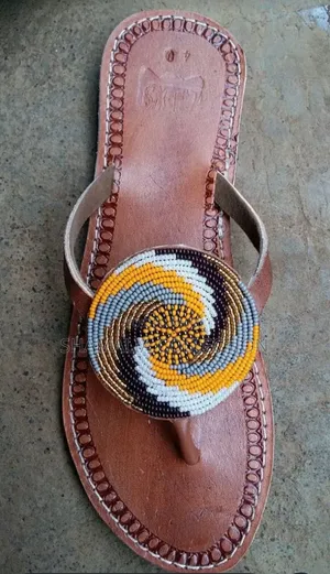 Cultural Beaded Leather Sandals – Handmade Elegance