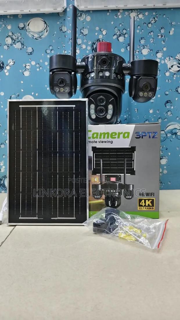 Solar Powered 3-Lens PTZ Security Camera (4g/WiFi Remote Viewing)