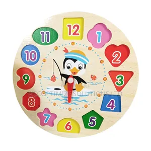 Montessori Wooden Shape Sorter Clock 3 Time Puzzle Thread Lacing Toy