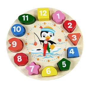 Montessori Wooden Shape Sorter Clock 3 Time Puzzle Thread Lacing Toy