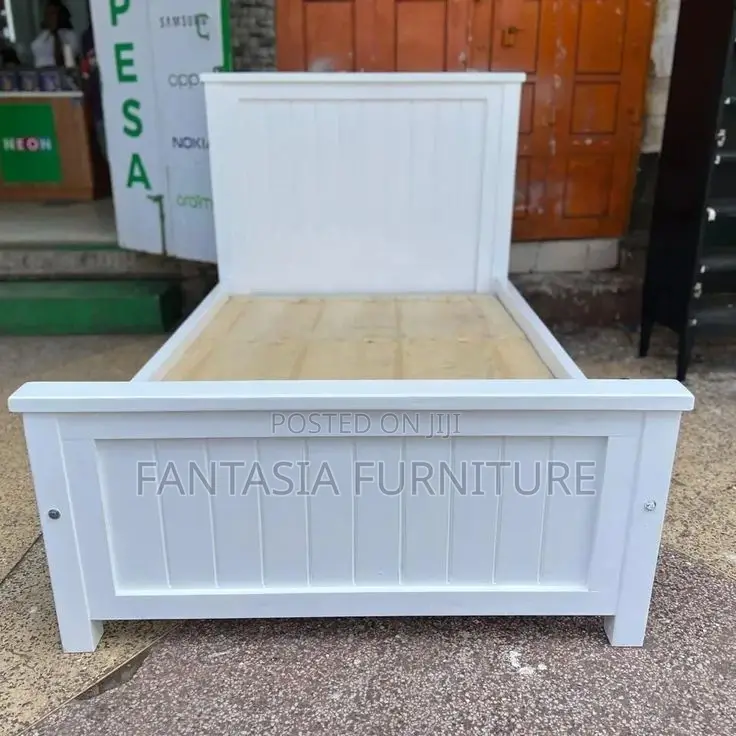 5x6 White Wooden Bed Frame in Vertical Slat Panel Design