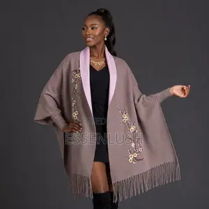 Executive Sleeved Floral Embroidered Poncho Jacket – 2-Tone
