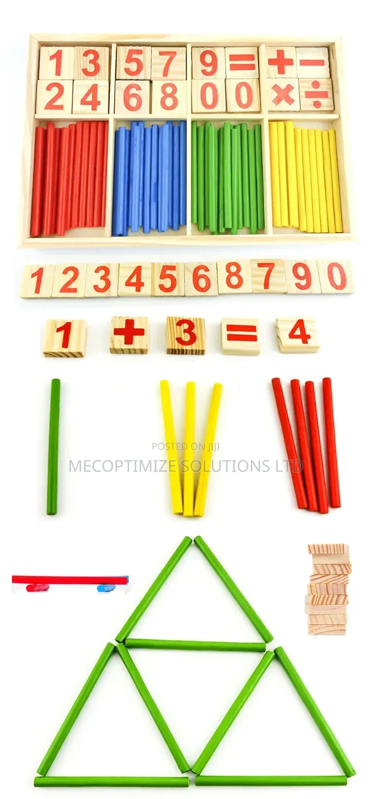 Montessori Wooden Math Intelligence Sticks Counting Rods Puzzle Toy