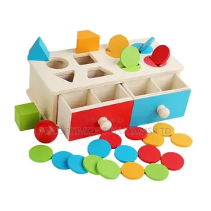 Educational Learning Toy Wooden Montessori Color Shape Sort Coin Box