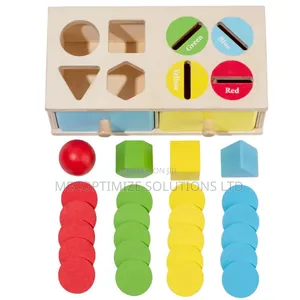 Educational Learning Toy Wooden Montessori Color Shape Sort Coin Box