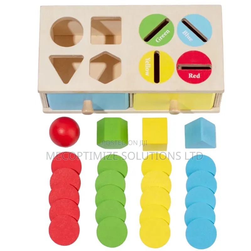Educational Learning Toy Wooden Montessori Color Shape Sort Coin Box