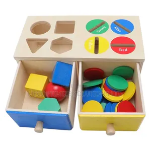 Educational Learning Toy Wooden Montessori Color Shape Sort Coin Box