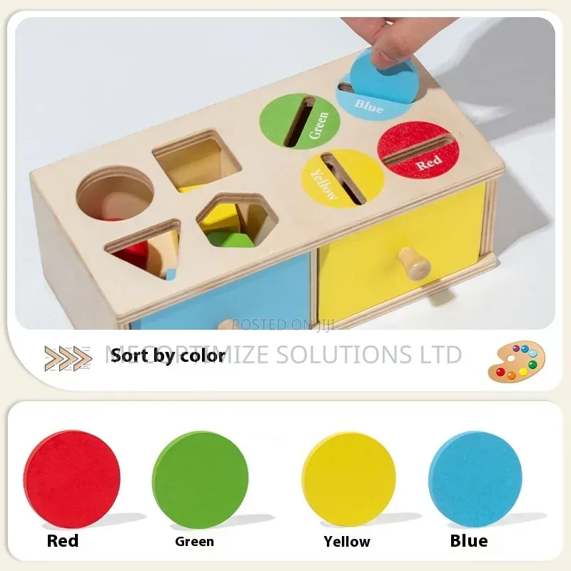 Educational Learning Toy Wooden Montessori Color Shape Sort Coin Box