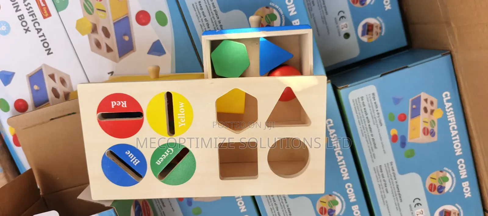 Educational Learning Toy Wooden Montessori Color Shape Sort Coin Box