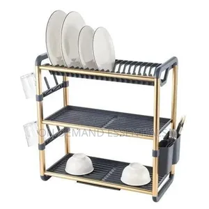 High Quality Aluminium Heavy Duty 3tier Dish Rack With Cutlery Holder