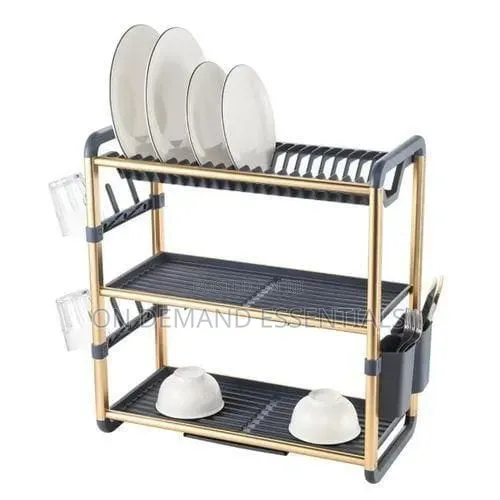 High Quality Aluminium Heavy Duty 3tier Dish Rack With Cutlery Holder