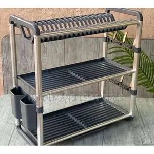 High Quality Aluminium Heavy Duty 3tier Dish Rack With Cutlery Holder