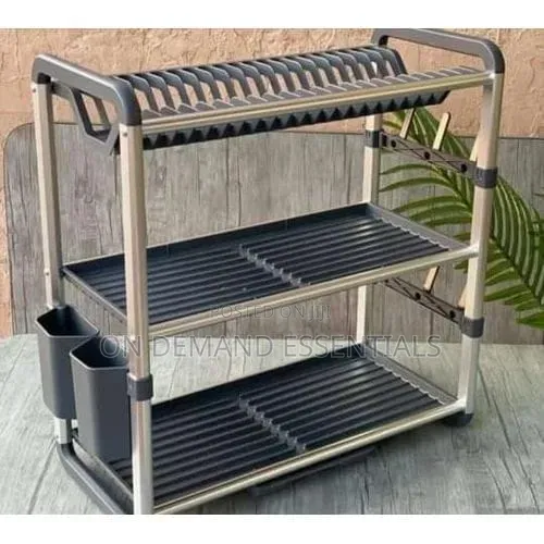 High Quality Aluminium Heavy Duty 3tier Dish Rack With Cutlery Holder