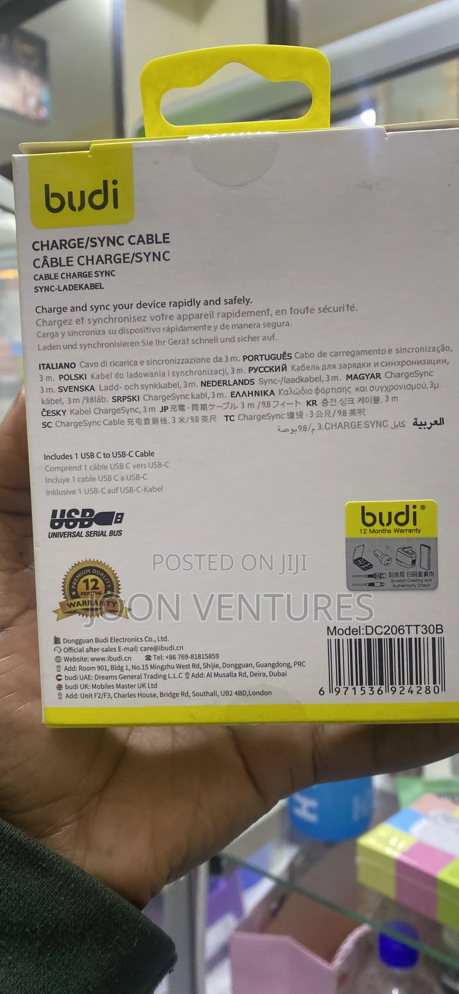 Budi 65w Fast Charging Charge/Sync Cable