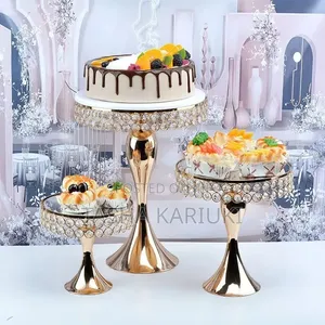 Luxury Gold Cake Stands With Mirror Top 3pcs