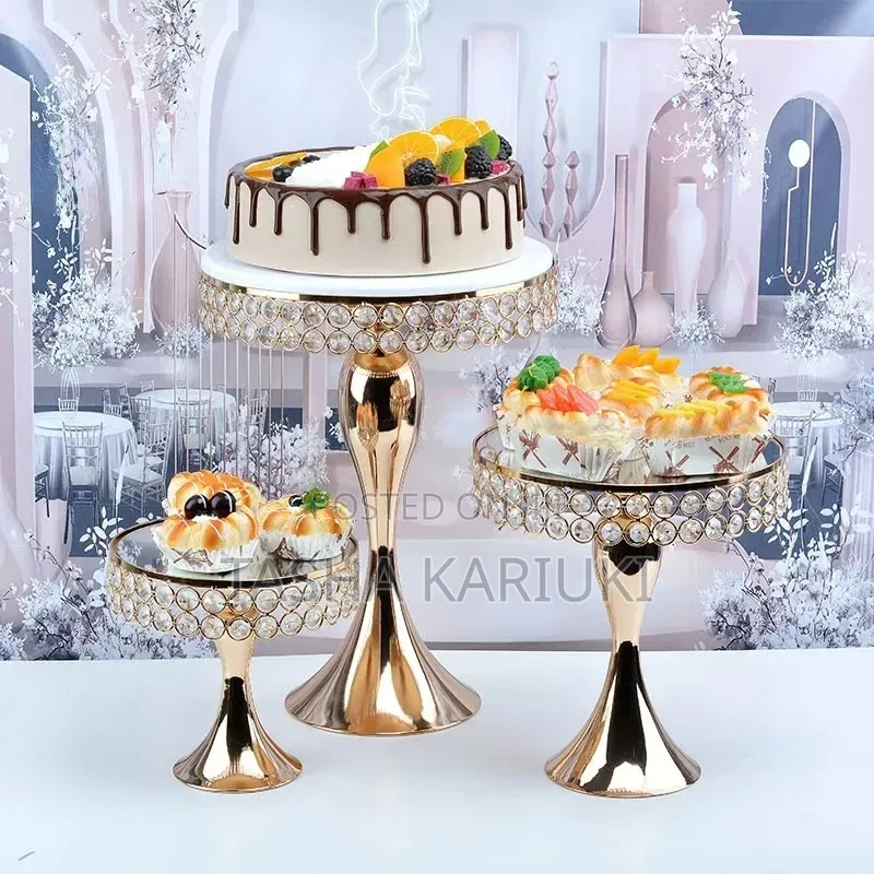 Luxury Gold Cake Stands With Mirror Top 3pcs