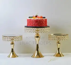3-Tier Style Gold Cake Stand Set With Mirror Tops