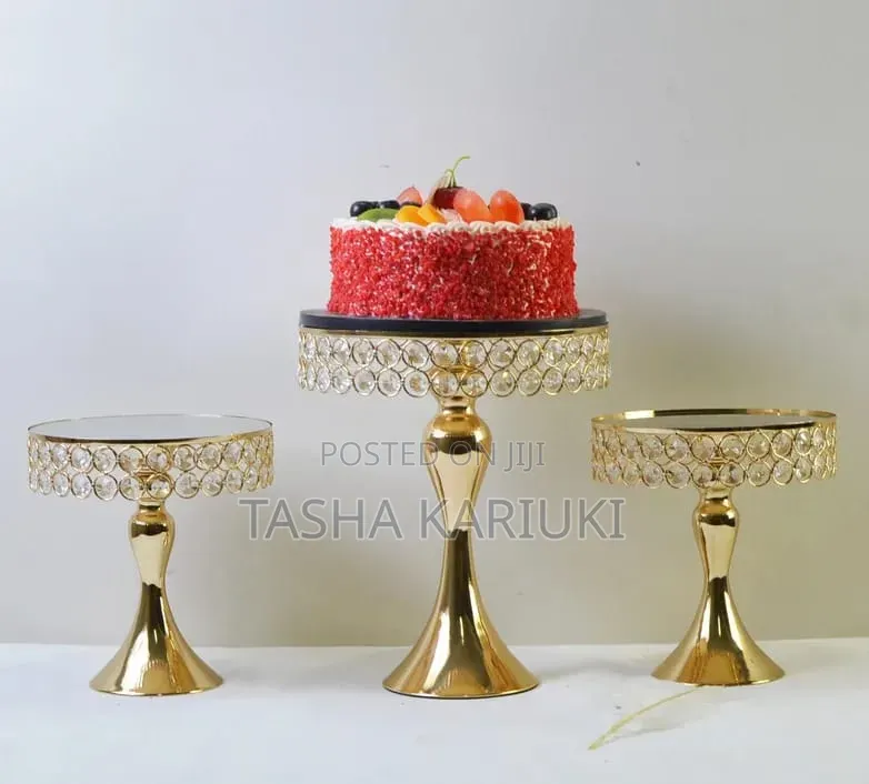 3-Tier Style Gold Cake Stand Set With Mirror Tops