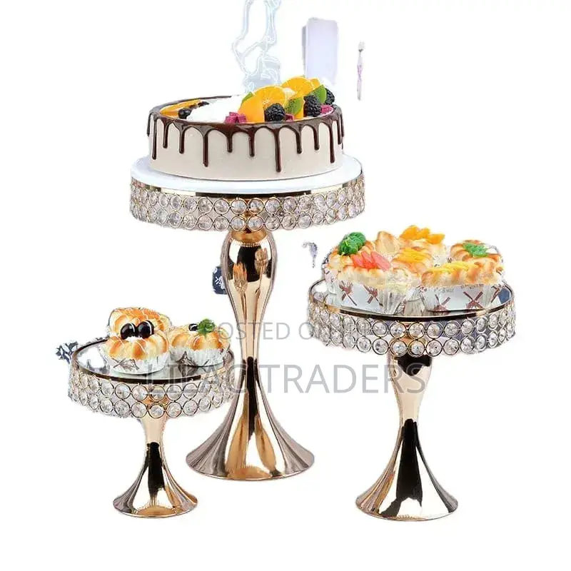 3PCS Gold Cake Stand Set With Mirror Top