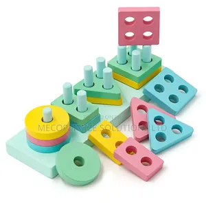 Montessori Wooden Geometric Shape Sorter Stacking Blocks Toy for Kids