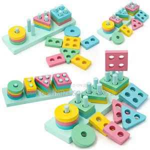 Montessori Wooden Geometric Shape Stacking Blocks Toy Sorter for Kids