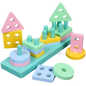 Montessori Wooden Geometric Shape Stacking Blocks Toy Sorter for Kids