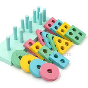 Montessori Wooden Geometric Shape Stacking Blocks Toy Sorter for Kids