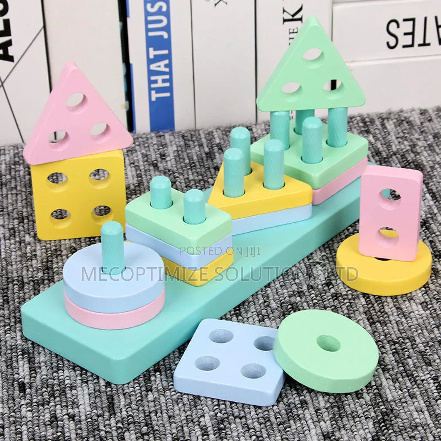 Montessori Wooden Geometric Shape Stacking Blocks Toy Sorter for Kids