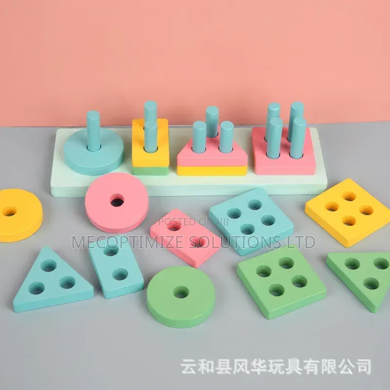 Montessori Wooden Geometric Shape Stacking Blocks Toy Sorter for Kids