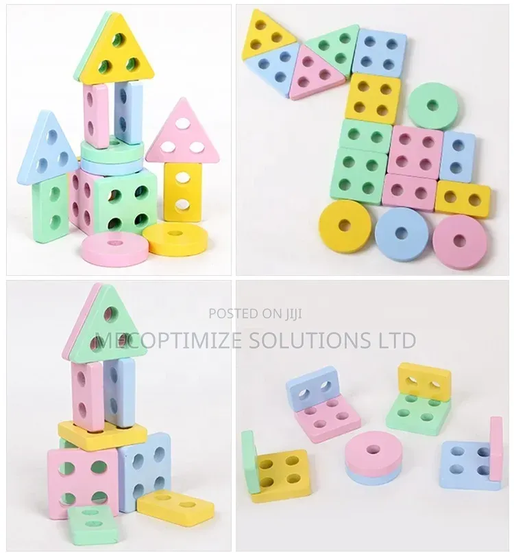 Montessori Wooden Geometric Shape Stacking Blocks Toy Sorter for Kids