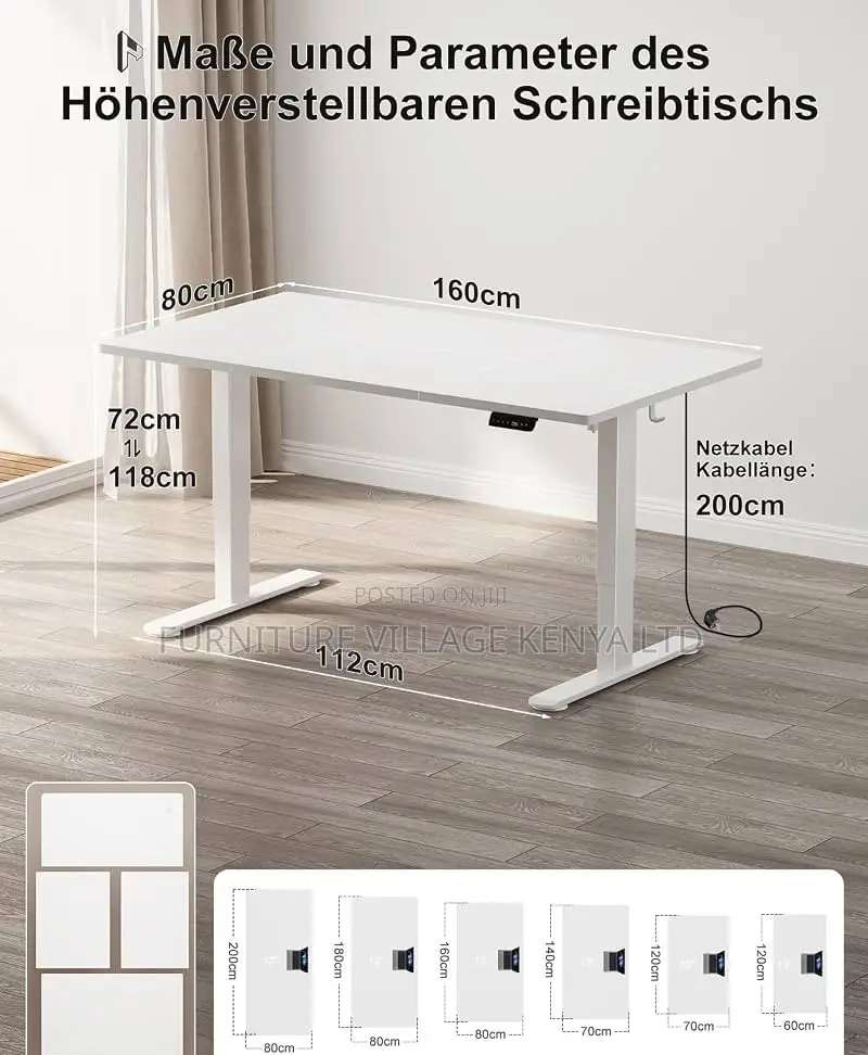 Standing Desk; White 1.4 M Electric Adjustable Standing Desk
