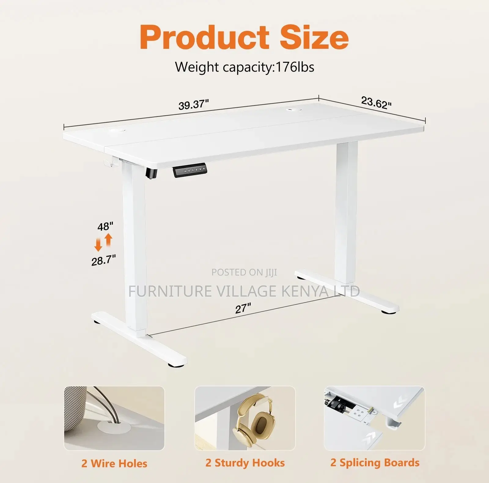 Standing Desk; White 1.4 M Electric Adjustable Standing Desk