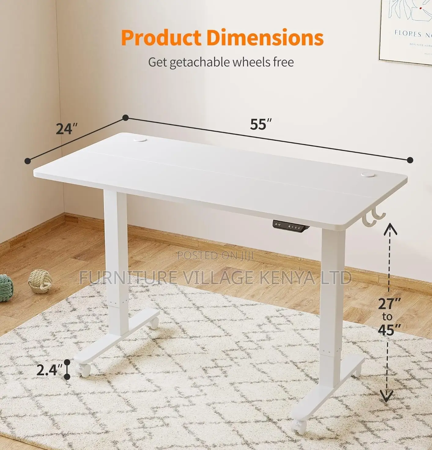 Standing Desk; White 1.4 M Electric Adjustable Standing Desk