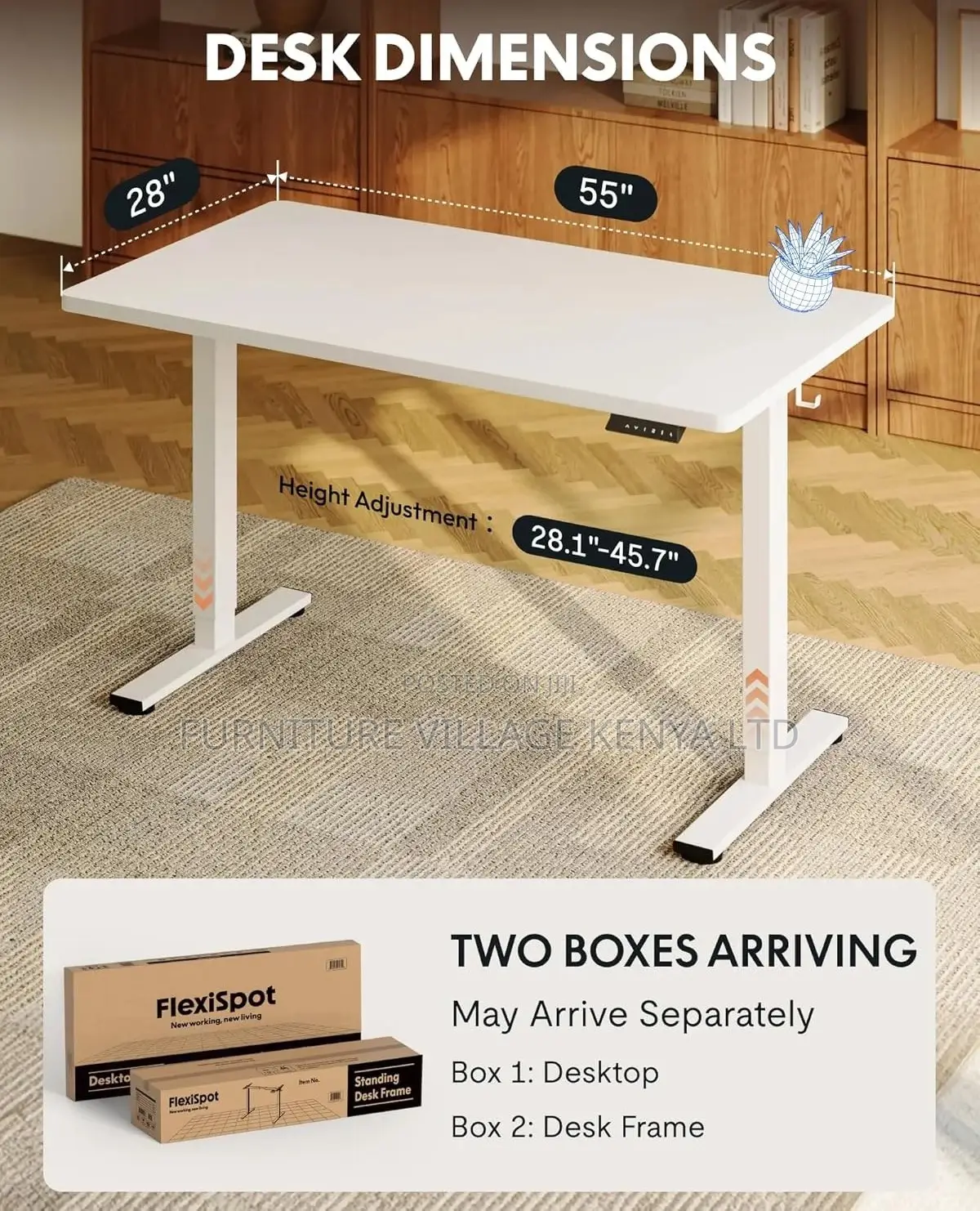 Standing Desk; White 1.4 M Electric Adjustable Standing Desk