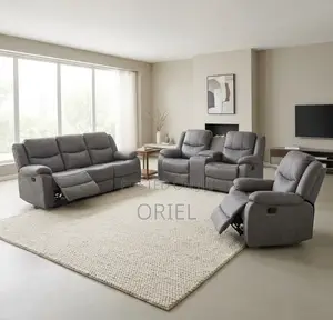 Office Sofa : 6-Seater Grey Fabric Recliner Set