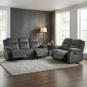 Office Sofa : 6-Seater Grey Fabric Recliner Set