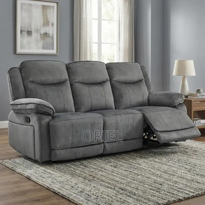 Office Sofa : 6-Seater Grey Fabric Recliner Set
